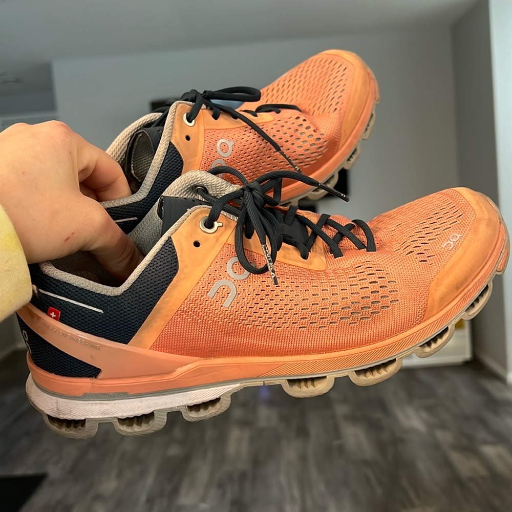 ON Cloudsurfer Salmon and Navy Shoes